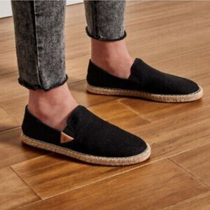 OluKai Black Canvas Slip-On Espadrilles with Natural Rope Sole